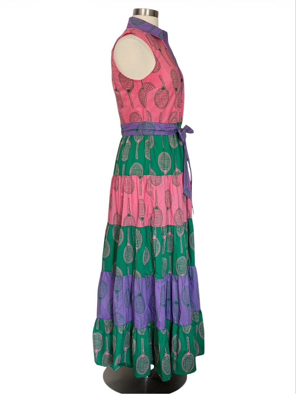 Boden Multi Tiered Shirt Maxi Dress Tennis Print Size US 4 - Picture 7 of 12